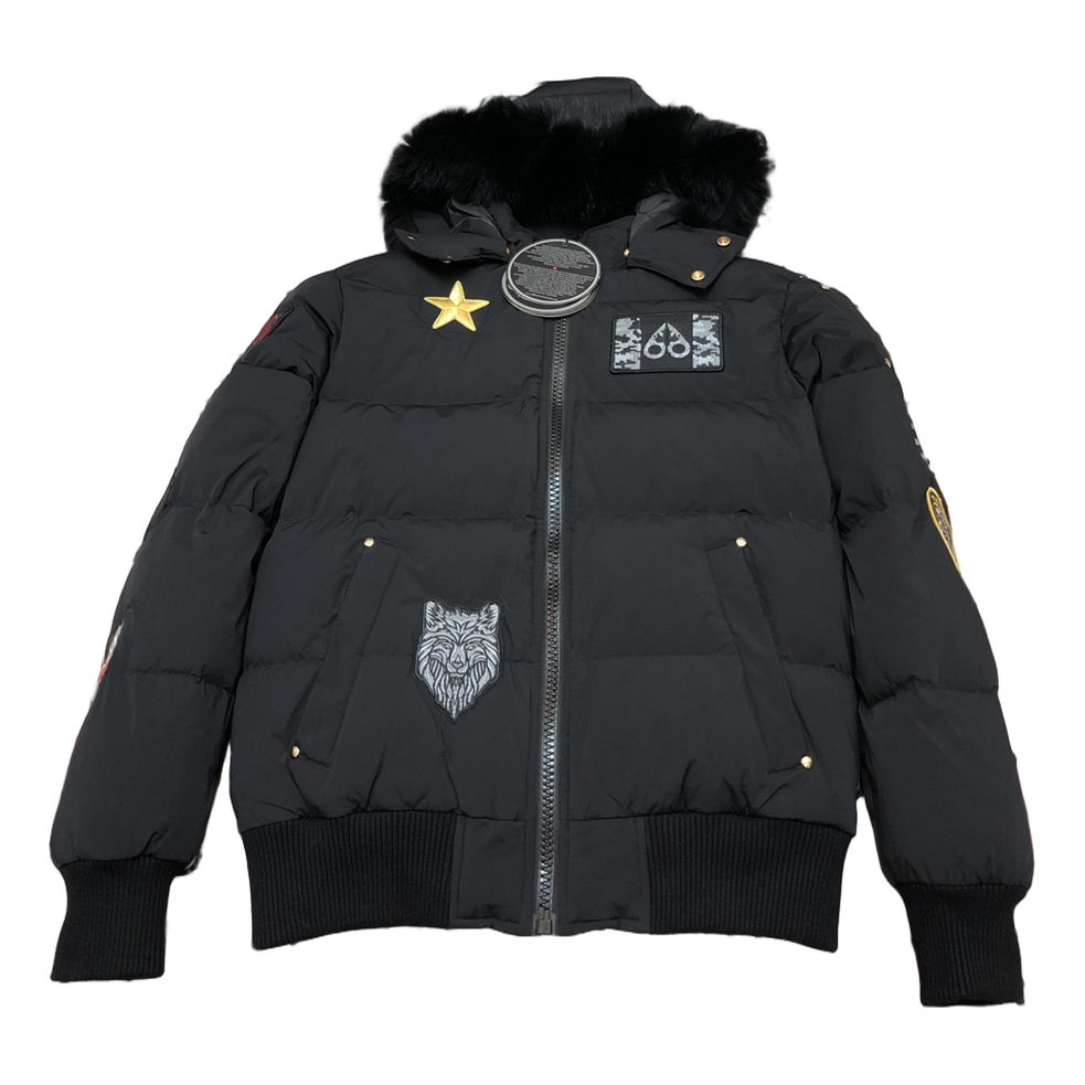 Moose Knuckles Patch-Detail Hooded Bomber | Black | Canadian Down Jacket