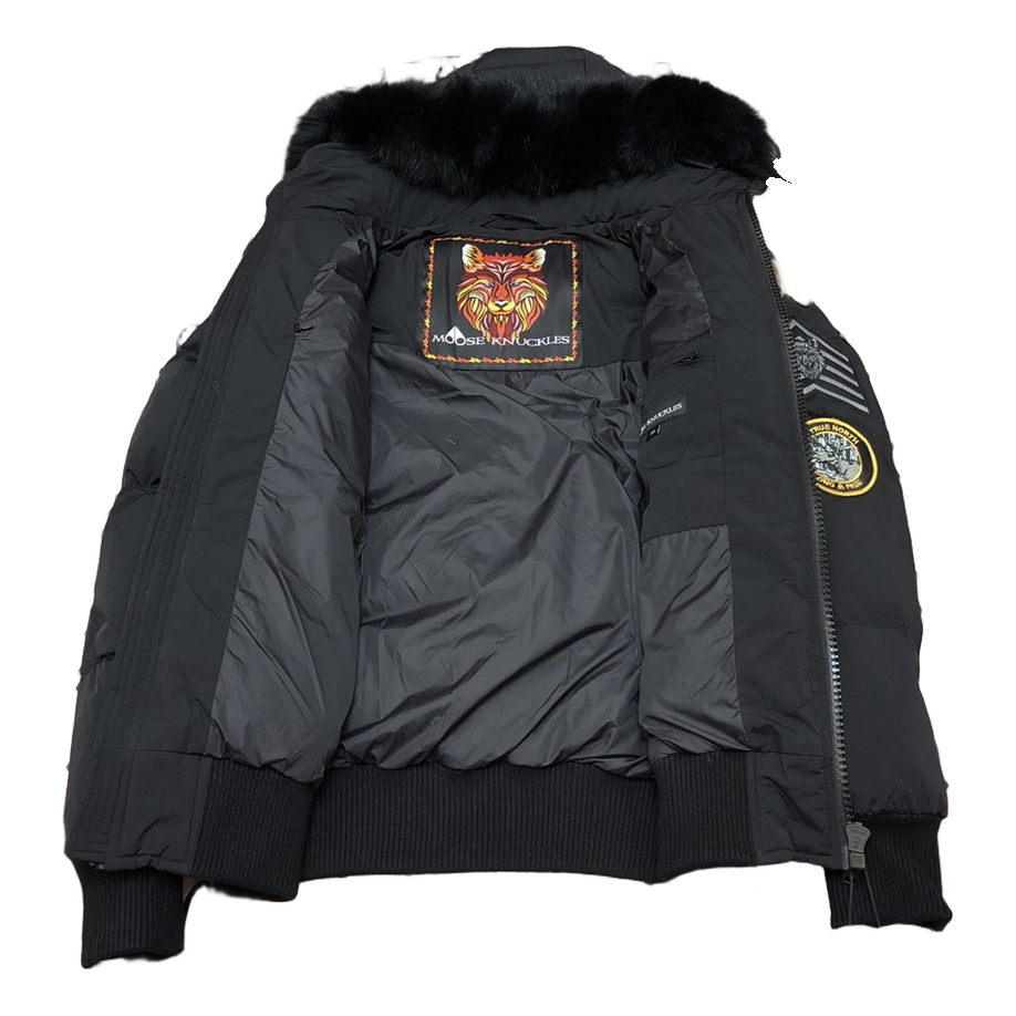 Moose Knuckles Patch-Detail Hooded Bomber | Black | Canadian Down Jacket