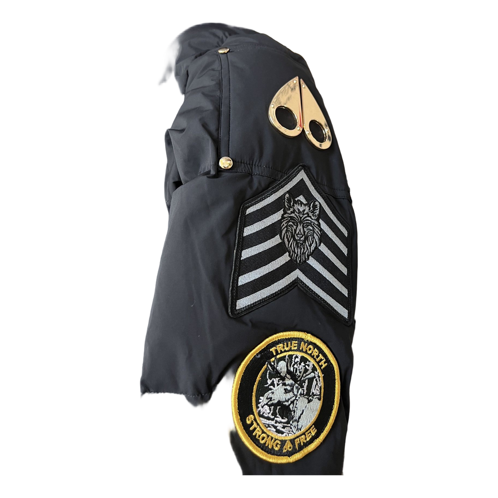 Moose Knuckles Patch-Detail Hooded Bomber | Black | Canadian Down Jacket