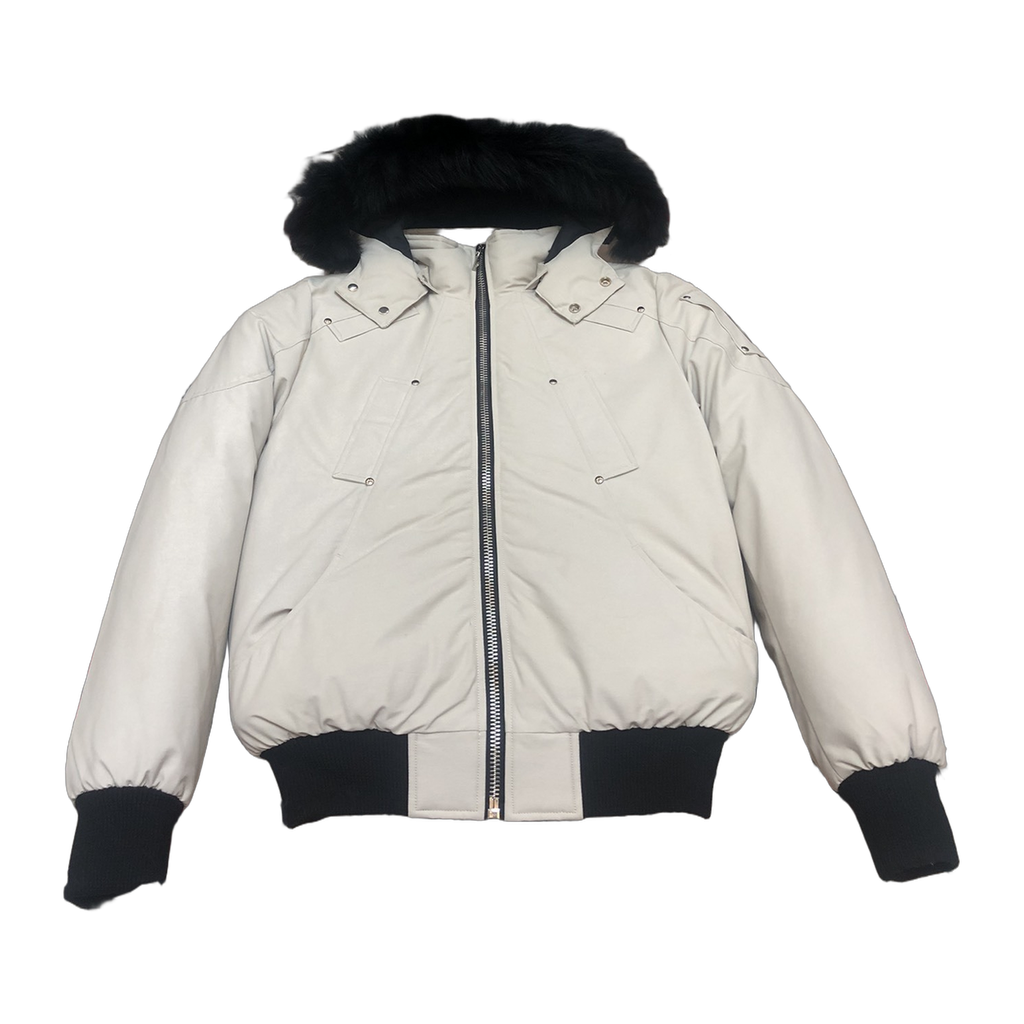 Moose Knuckles Men's Ballistic Shearling-Trim Bomber Jacket | Black | Canadian Down