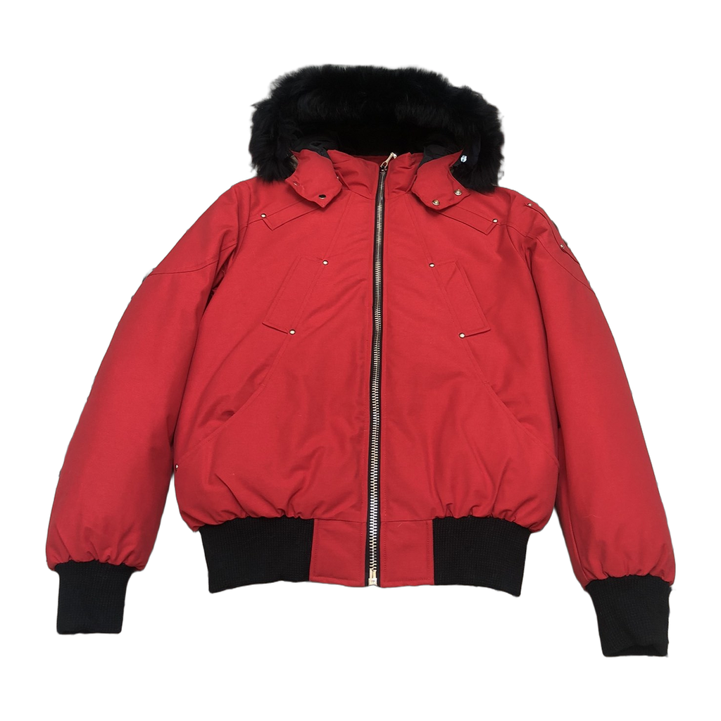 Moose Knuckles Men's Ballistic Shearling-Trim Bomber Jacket | Black | Canadian Down