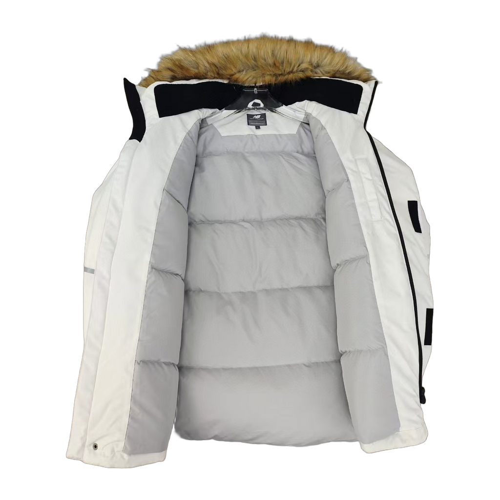 New Balance Fur-Trim Hooded Utility Jacket | White | Women's Winter Jacket