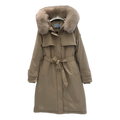 Prada Belted Fur-Trim Hooded Coat | Beige | Women's Luxury Winter Coat