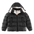 Moncler Contrast-Lined Logo-Hood Puffer Jacket | Black | Logo Hood | Contrast Lining