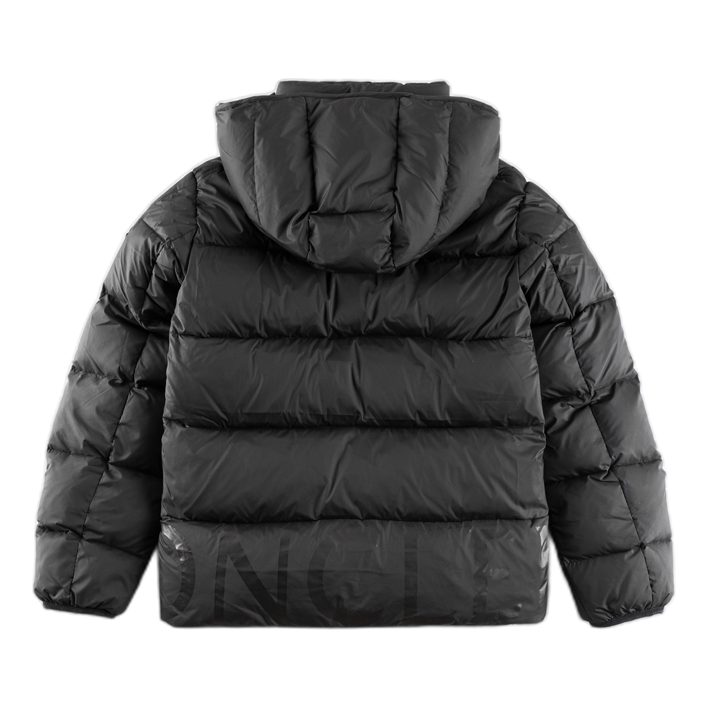 Moncler Contrast-Lined Logo-Hood Puffer Jacket | Black | Logo Hood | Contrast Lining