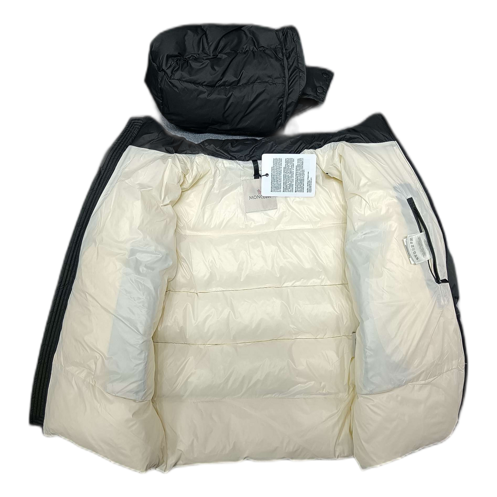 Moncler Contrast-Lined Logo-Hood Puffer Jacket | Black | Logo Hood | Contrast Lining