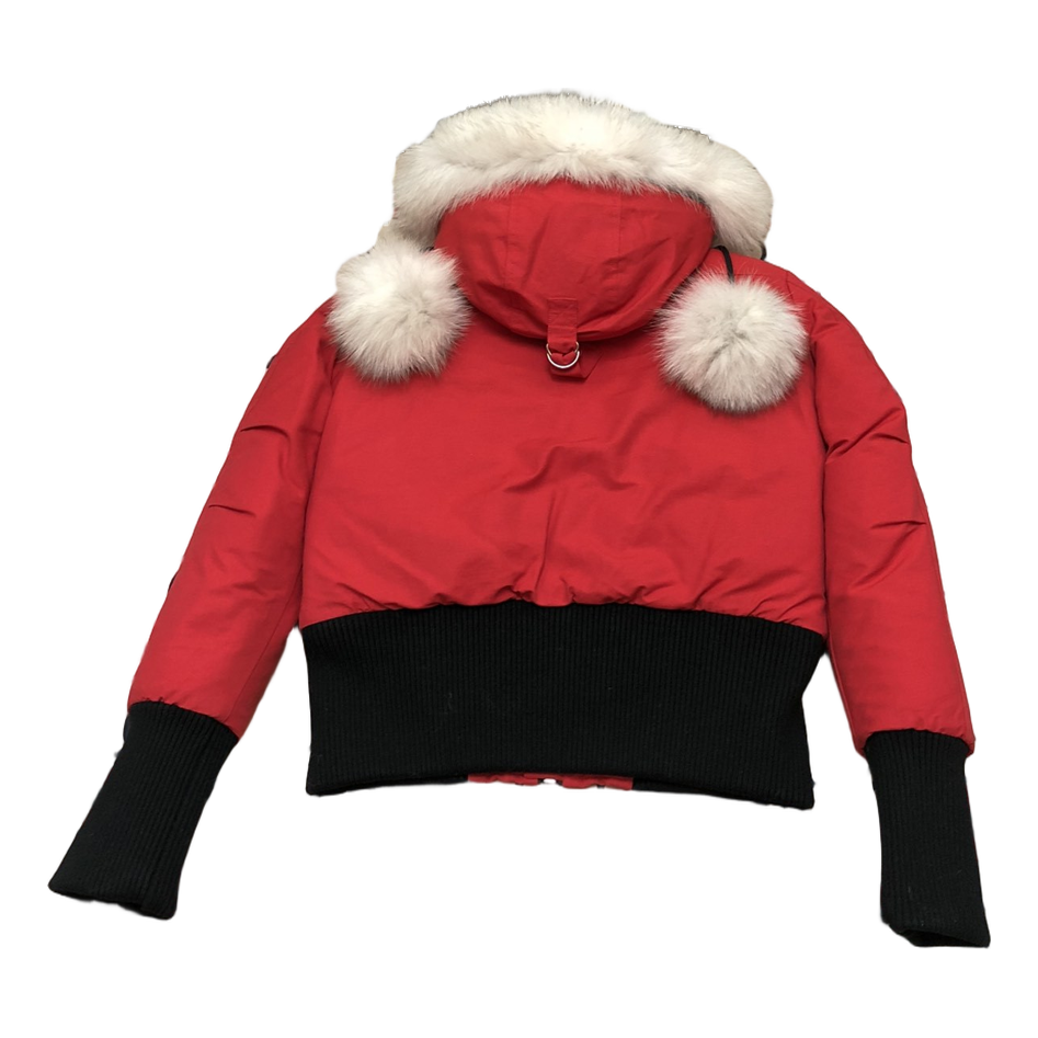 Moose Knuckles Debbie Pom-Pom Hooded Bomber Jacket | Red | Canadian Down