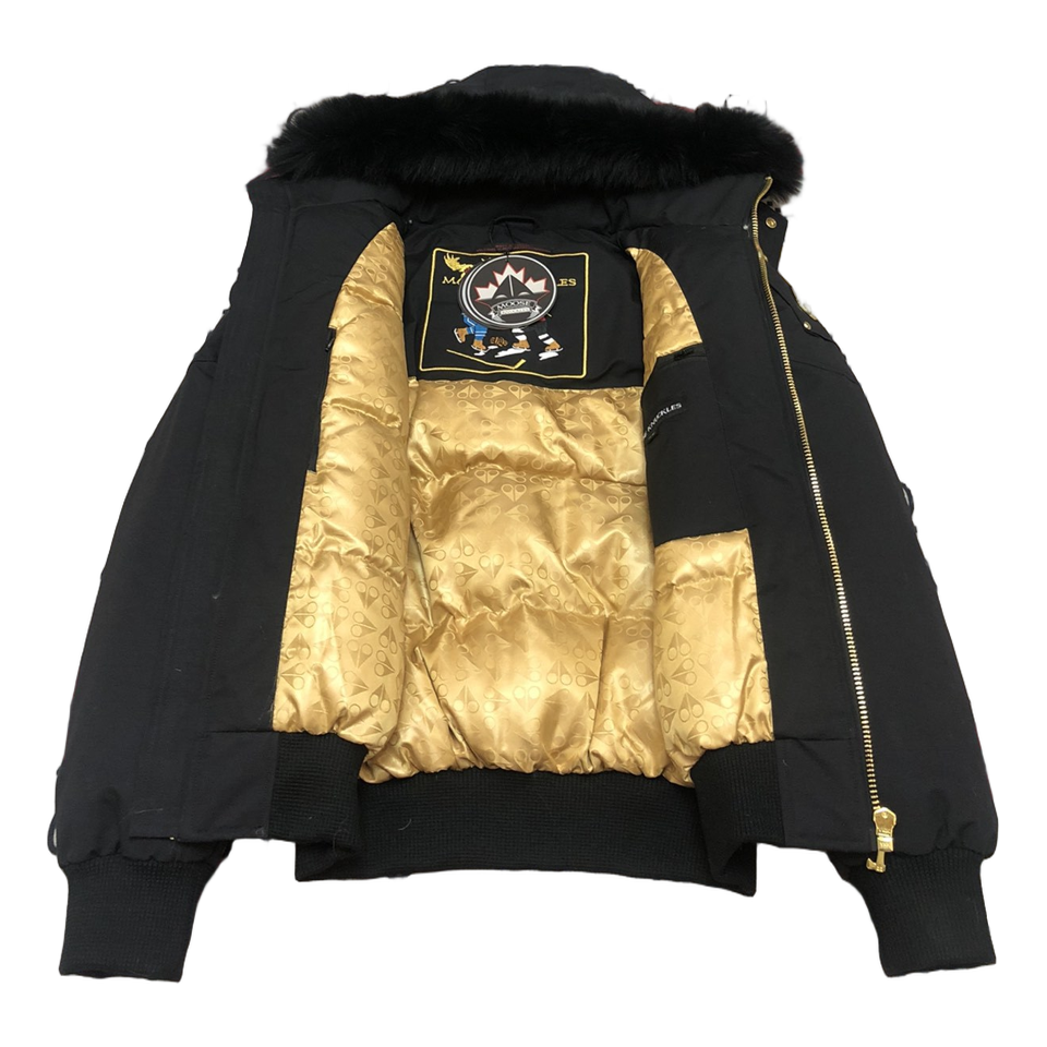Moose Knuckles Gold Ballistic Fur-Trim Bomber Jacket | Black | Canadian Down