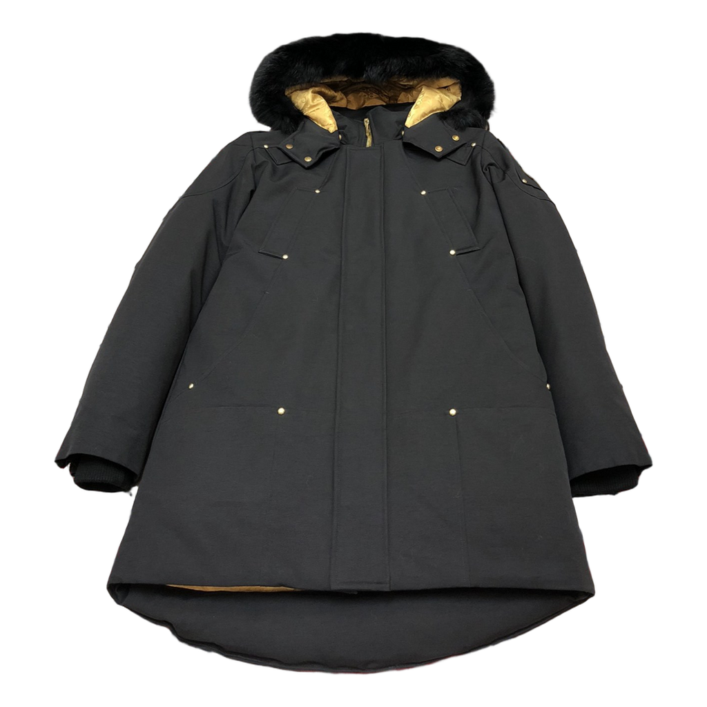 Moose Knuckles Gold-Lined Fur-Trim Long Parka | Black | Canadian Down Extreme Cold