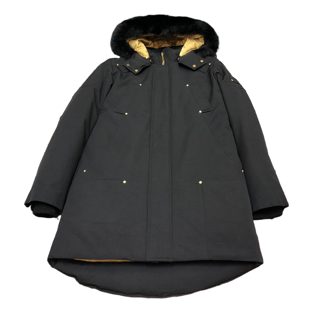 Moose Knuckles Gold-Lined Fur-Trim Long Parka | Black | Canadian Down Extreme Cold