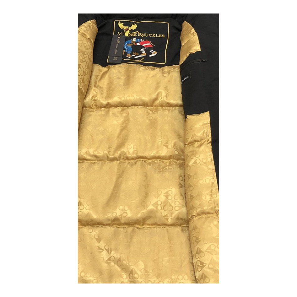 Moose Knuckles Gold-Lined Fur-Trim Long Parka | Black | Canadian Down Extreme Cold