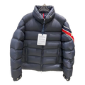 Moncler Tricolour Sleeve-Band Stand-Collar Puffer Jacket | Navy | Premium Down