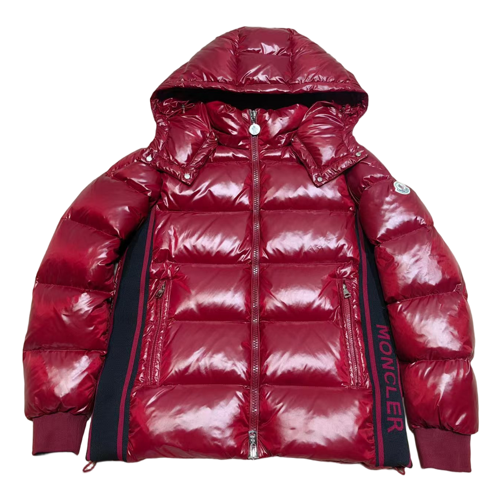 Moncler Logo-Zip Glossy Hooded Puffer Jacket | Red | Premium Down