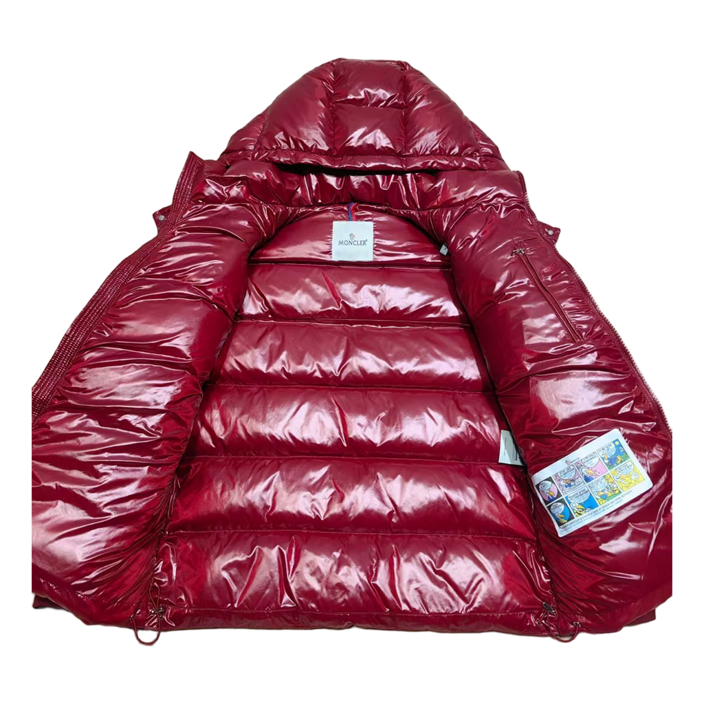 Moncler Logo-Zip Glossy Hooded Puffer Jacket | Red | Premium Down