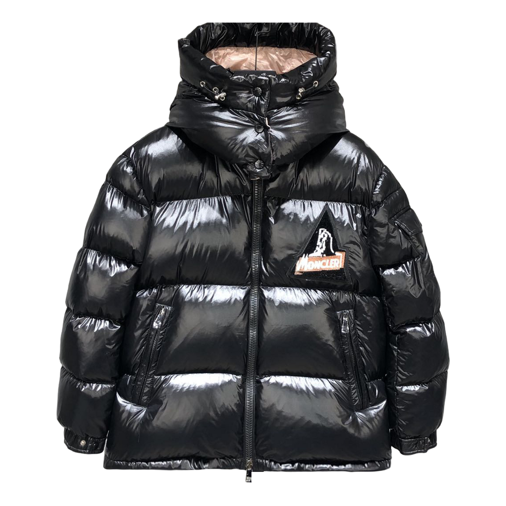 Moncler Mountain-Badge Glossy Short Puffer Jacket | Black | Premium Down