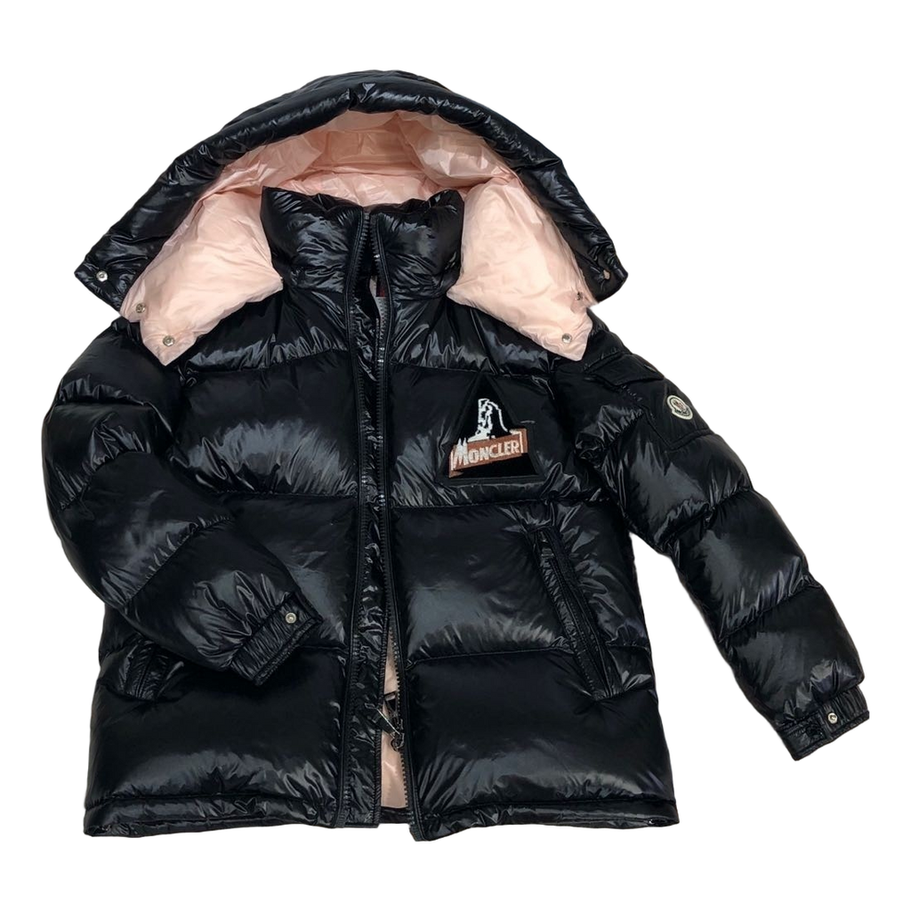Moncler Mountain-Badge Glossy Short Puffer Jacket | Black | Premium Down
