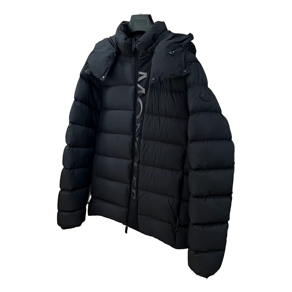 Moncler Vertical-Logo Placket Hooded Puffer Jacket | Black | Premium Down
