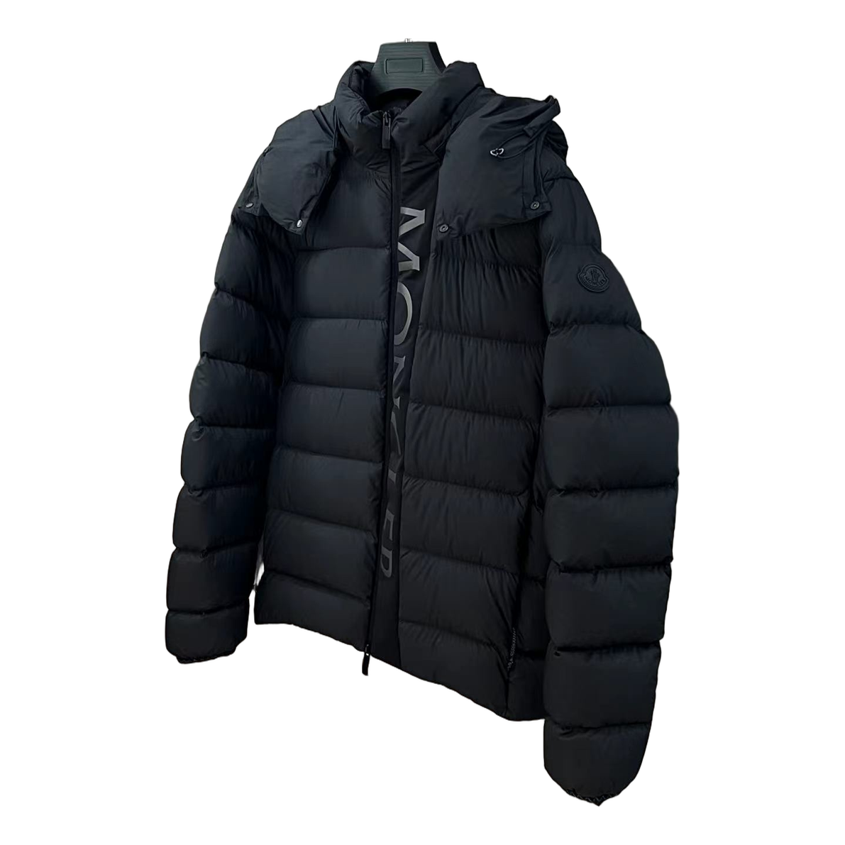 Moncler Vertical-Logo Placket Hooded Puffer Jacket | Black | Premium Down