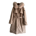 Prada Belted Fur-Trim Hooded Coat | Blush Beige | Women's Luxury Winter Coat