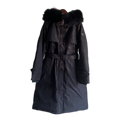 Prada Belted Fur-Trim Hooded Coat | Black | Women's Luxury Winter Coat