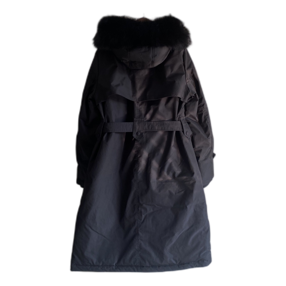 Prada Belted Fur-Trim Hooded Coat | Black | Women's Luxury Winter Coat